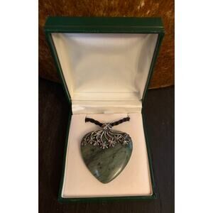 Connemara Marble and Sterling Silver Heart Pendant/Necklace Ireland Vintage